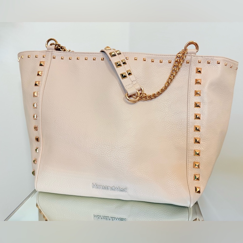 🌾 Montana West Cream Studded Tote with Patterned‎ Interior